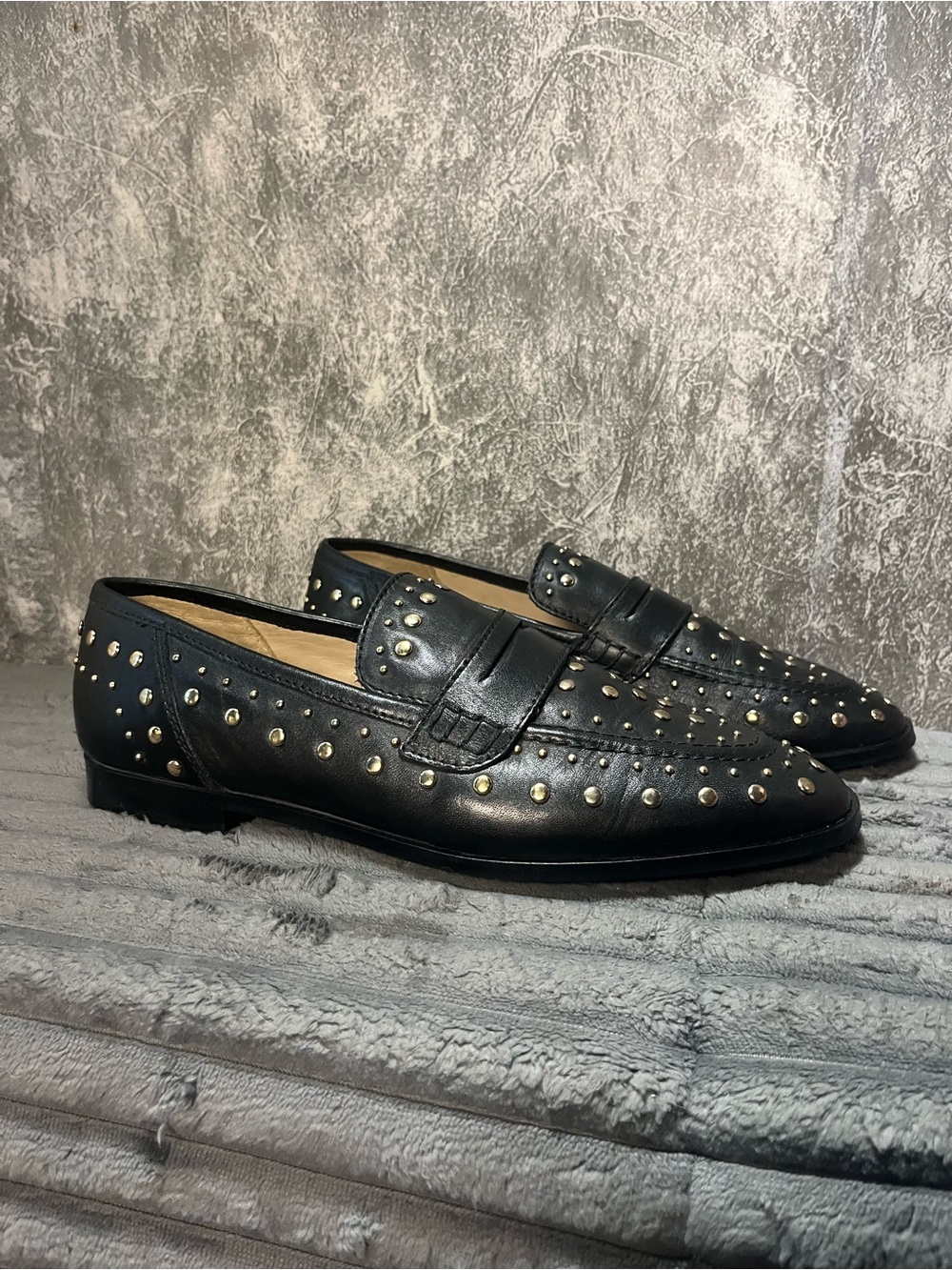 Vince Camuto Black Studded Leather Loafers New without Box
